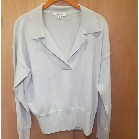 Madewell Light Green Merino Wool Long Sleeve Polo Pullover Sweater Size Medium - Picture 1 of 7